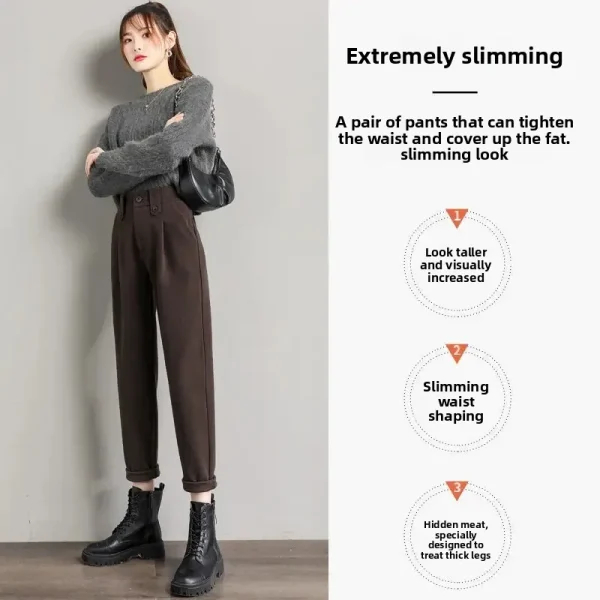 Pantaloni di lana dimagranti a vita alta per donna Autunno Inverno Pantaloni Harlan casual a gamba dritta larghi Stile nonna 4