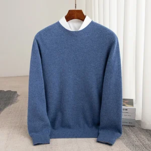 Autunno e inverno 100% pura lana da uomo girocollo spesso slim fit O-collo pullover maglione di cashmere lavorato a maglia a maniche lunghe 1