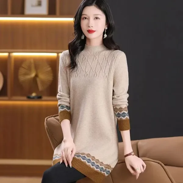 2025 Autunno Inverno Nuovo maglione lungo Donna Allentato Manica lunga Top Pullover Vestiti Casual Patchwork Maglioni Abiti Femmes 5