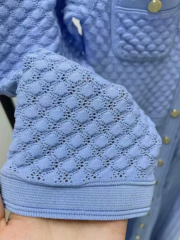 2025 Estate Nuovo Temperamento di Moda Abito Lavorato a Maglia da Donna Elegante Scava Fuori O-Collo monopetto Abito Lungo da Donna 2
