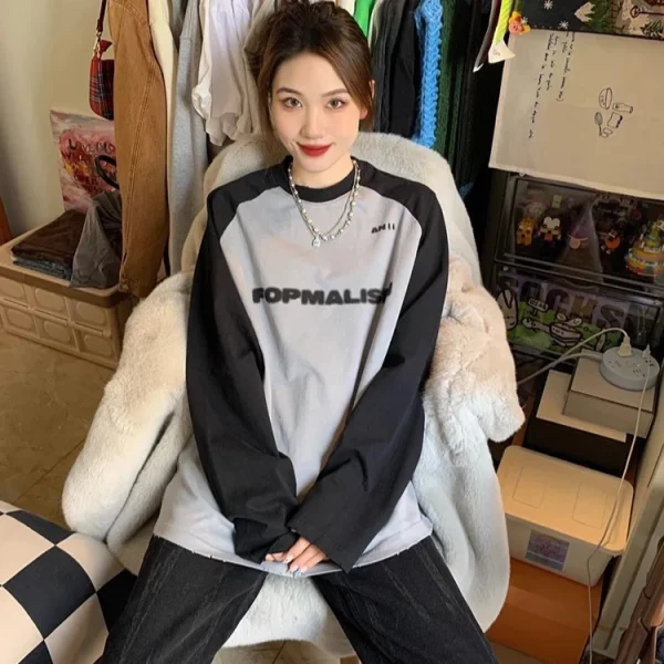 maglietta oversize primavera autunno harajuku maglietta vintage con stampa di lettere maglietta pullover da donna manica lunga y2k top unisex streetwear 4