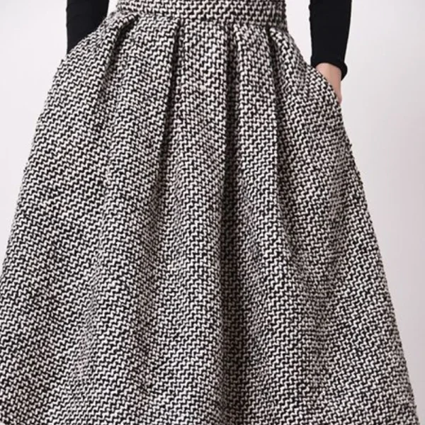 Matakawa Lana Faldas Mujer Plaid Vintage di Spessore Autunno Inverno Coreano Moda Donna Gonne A Vita Alta A-line Retro Gonna Lunga 3