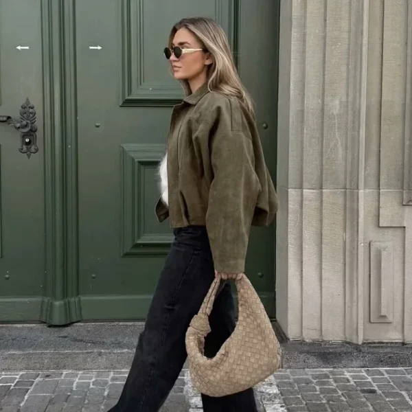 Bomber da donna Cappotti Moda Colletto rovesciato Manica lunga Cappotti larghi Capispalla femminile vintage Top chic 3