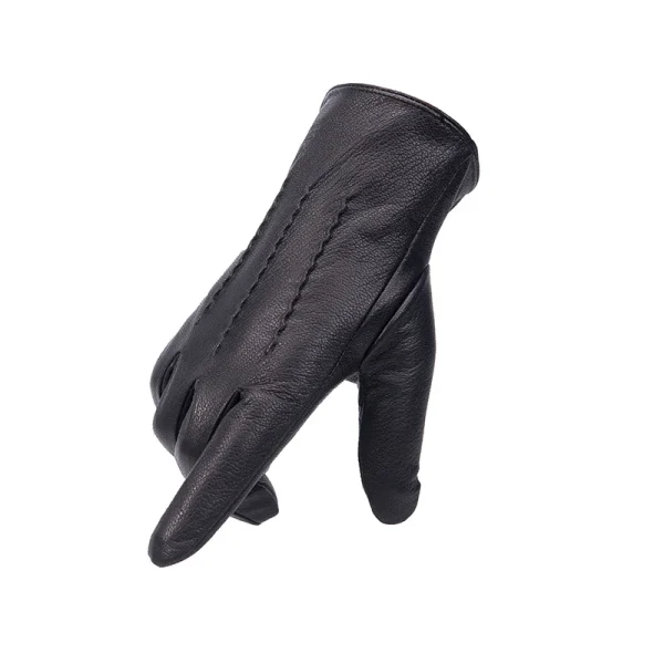 Nuovi guanti da uomo in pelle di pecora al 100%, design con motivo in pelle di cervo, guanti in pelle da uomo caldi e morbidi, guanti da uomo con fodera in peluche 6