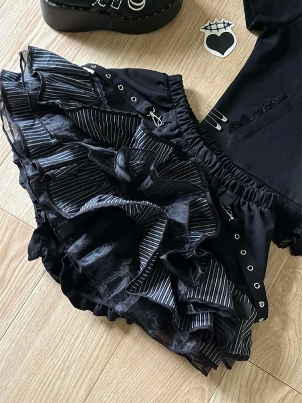 Harajuku Ragazze Strisce Punk Grunge Gonne Donna Y2k Estetica A Vita Alta Torta Mini Streetwear Pizzo Vintage Kawaii Mini Jupe 2