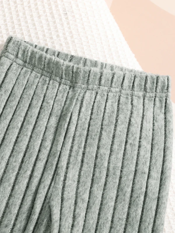 Abbigliamento casual per ragazze autunno e inverno Set da 2 pezzi Felpa con cappuccio a costine lavorata a maglia + Pantaloni a maglia a costine tinta unita in vita elastica Set casual per la casa quotidiana delle ragazze 5