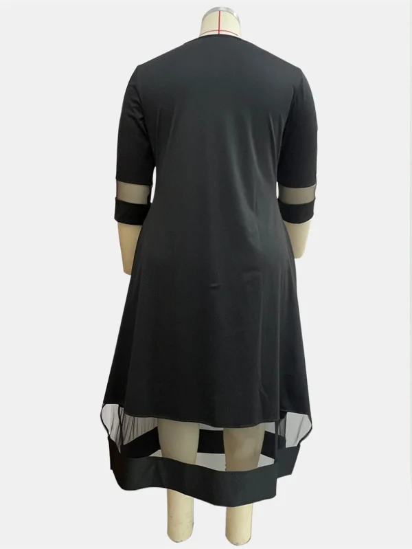 GIBSIE Plus Size nero contrasto maglia Splicing abito lungo donna estate o-collo manica 3/4 elastico lavorato a maglia eleganti abiti a trapezio 4