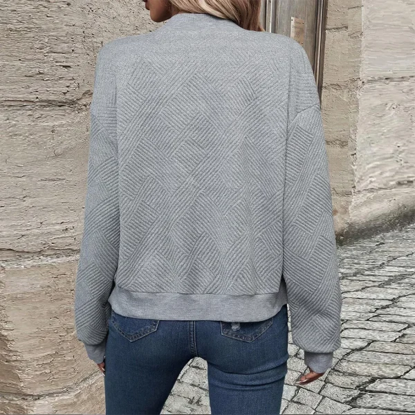 Giacca casual da donna autunno e inverno nuova tinta unita semplice e squisita con cerniera e colletto da baseball 6