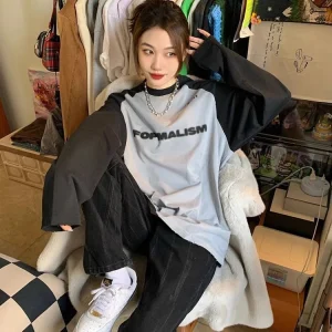 maglietta oversize primavera autunno harajuku maglietta vintage con stampa di lettere maglietta pullover da donna manica lunga y2k top unisex streetwear 1