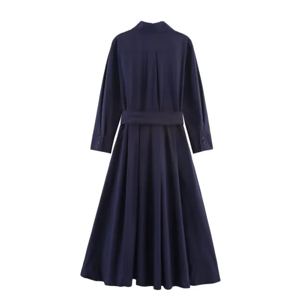 Abito da donna Autunno 2025 Nuovo colore solido Camicia a maniche lunghe Stile A-Pendulum Abito Cintura Decorazione Personalità della moda casual 5