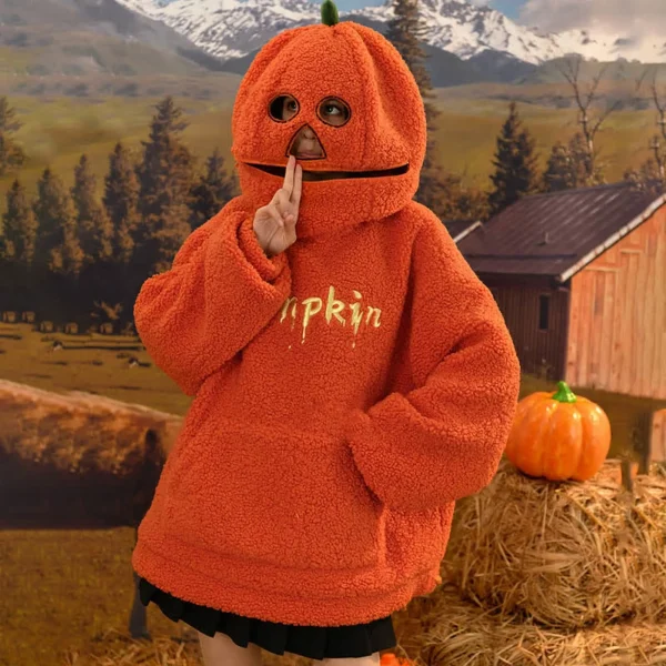 Y2k felpa con cappuccio oversize zucca divertente carino felpa con cappuccio abbigliamento agnello peluche maglione cappotto con cappuccio cartone animato autunno e inverno maglione sciolto 5