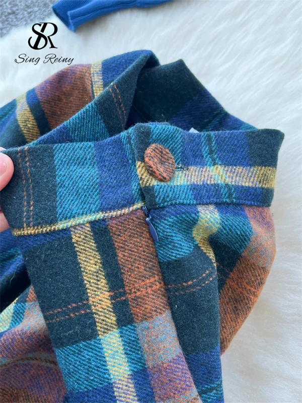 SINGREINY Moda Primavera Lavorato A Maglia Due Pezzi Set Donne Pullover Allentati + Plaid Una Linea Gonna Lunga High Street Stampa Abiti Casual 5