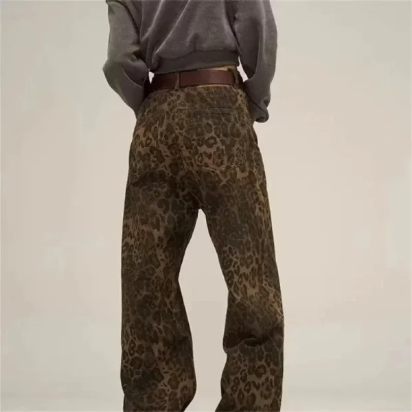 2025 Jeans vintage americani con stampa leopardata Donna Autunno Inverno Nuovo design Senso Piccola tuta a tubo dritto Pantaloni casual 3