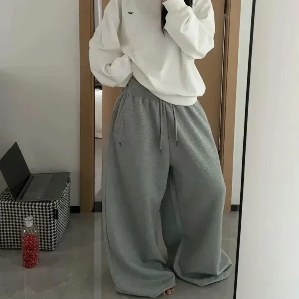 Pantaloni sportivi casual neri American retro hip-hop da donna oversize coreano streetwear pantaloni da jogging larghi pantaloni a gamba larga a vita alta 4