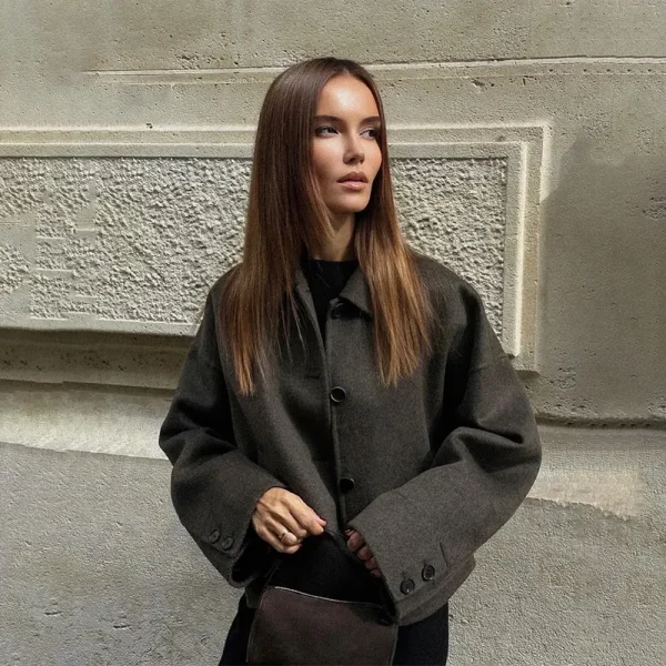 Giacca da donna in lana Elegante manica lunga allentata Couverture monopetto Cappotto femminile 2024 Cappotto da donna casual moda invernale 2