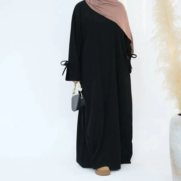 Inverno Velluto A Coste Fiocco Nodo Manica Abaya Donne Abito Musulmano Abbigliamento Modesto Donne Abaya Femmes Robe Musulmane Robes Abiti di Preghiera 2