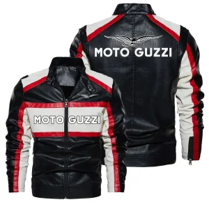 Nuova giacca in pelle PU a contrasto Moto Guzzi da uomo autunno inverno uomo cappotto di alta qualità giacche casual stile moto nero caldo O 1
