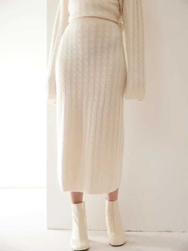 Autunno Inverno 100% Gonna in cashmere Donna Soild a metà polpaccio Vita alta Twist Flower Fit Abito lavorato a maglia dimagrante Leggero Lusso Elegante 5