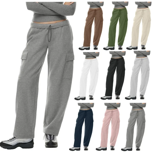 Pantaloni da donna causali Pantaloni larghi a vita alta alla moda Pantaloni da jogging a gamba dritta Pantaloni sportivi con tasche Pantaloni con coulisse femminili 2