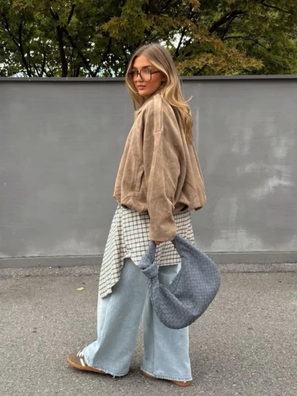 Giacca invernale in pelle scamosciata allentata kaki moda donna casual colletto rovesciato zip-up cappotto spesso 2025 nuove donne capispalla streetwear 5