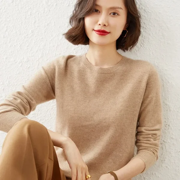 Autunno Inverno Maglione da donna O-Collo Cashmere Pullover solido Camicia con fondo sottile Manica lunga Casual Basic Pull Femme Maglione 3