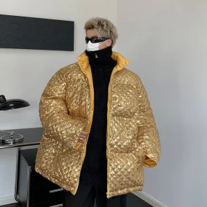 Giacca di paillettes ispessimento invernale Parka caldo da uomo moda Casual cappotto con cappuccio uomo Streetwear cappotto Hip Hop allentato 1
