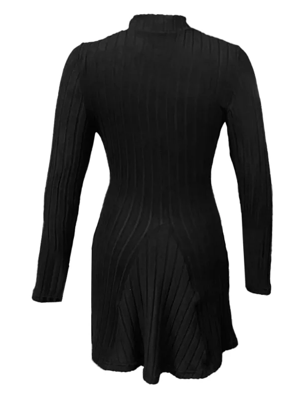 Abito da donna autunno inverno lavorato a maglia Lady Casual manica lunga collo mezzo alto Mini abito versatile abito nero Abiti da donna per giovani 4