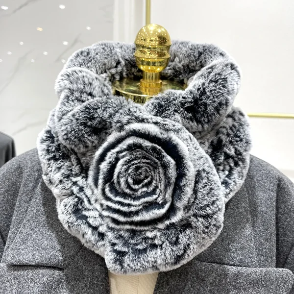 Sciarpa da donna in vera pelliccia di coniglio Rex addensata invernale per colletto da donna Scaldacollo Coprispalle lavorato a maglia 5