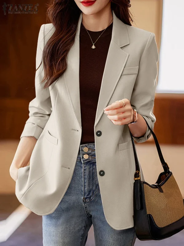 2025 Donna Autunno OL Giacca da lavoro ZANZEA Moda Risvolto Collo Manica lunga Solid Blazer Sottile Outwears Abiti Casual Bottoni Giacche 3