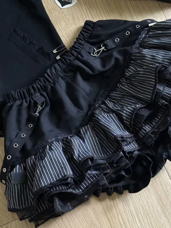Harajuku Ragazze Strisce Punk Grunge Gonne Donna Y2k Estetica A Vita Alta Torta Mini Streetwear Pizzo Vintage Kawaii Mini Jupe 3