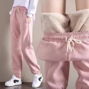 Pantaloni stile harem da donna invernali con coulisse in pile lungo addensato Y2K pantaloni sportivi pantaloni sportivi pantaloni caldi di colore solido casual 1