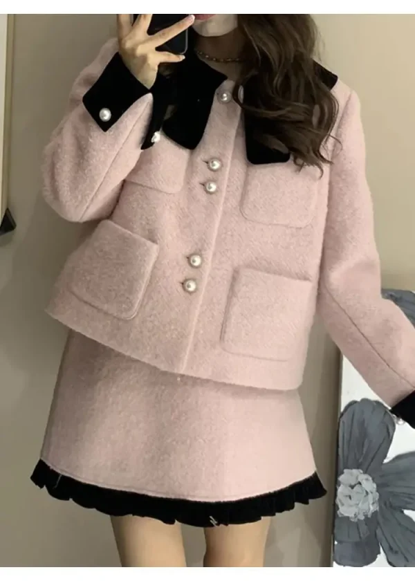 Plus Size Socialite elegante giacca da donna autunno e inverno Chubby Girl High Sense Coat Top gonna corta/lunga Set a due pezzi 4