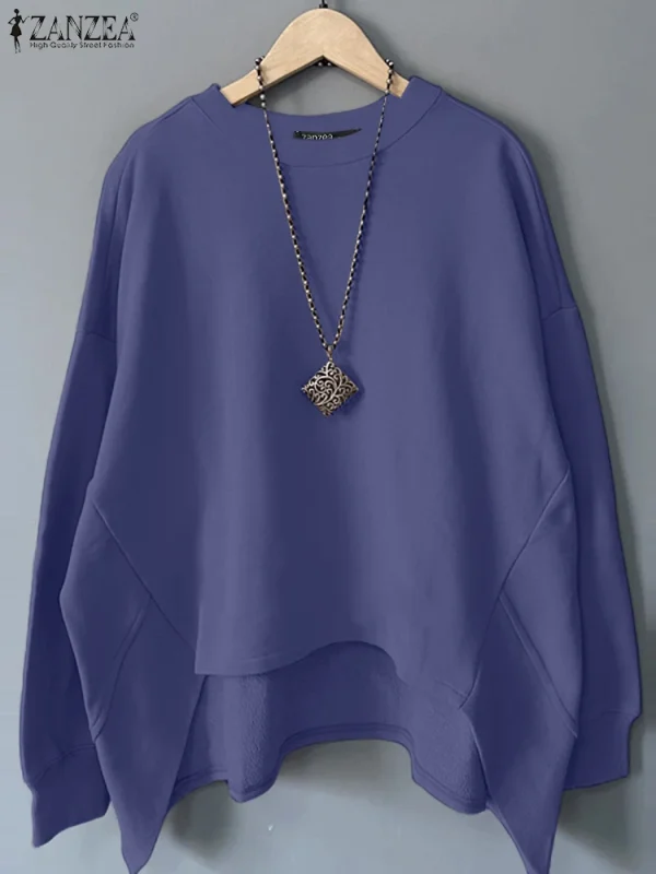 ZANZEA Moda Coreana Orlo Irregolare Pullover Casual Maglioni Allentati Donna Felpe di Colore Solido Vacanza Autunno Maglie a Manica Lunga 3