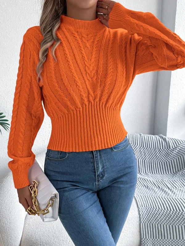 Maglioni lavorati a maglia twist tinta unita da donna 2025 Autunno Inverno Casual Collo a lupetto Vita che abbraccia Lanterna Pullover a maniche lunghe Rosa 5