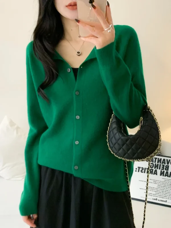 100% lana merino maglieria autunno inverno Grace tinta unita Nozioni di base cardigan morbido caldo casual maglione con o-collo donna abbigliamento top 6