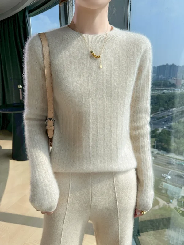 Autunno Inverno Maglione Pullover da donna 100% lana merino Maglione O-Collo Abbigliamento Jacquard Moda quotidiana All'interno Unisciti in maglia ritagliata 2