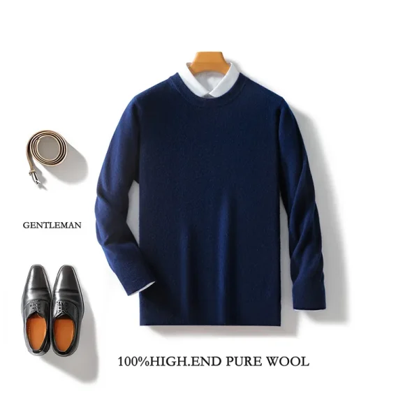 Uomo morbido 100% lana merino casual O-Collo maglione lavorato a maglia maniche lunghe pullover cashmere confortevole tinta unita abbigliamento caldo Top 3