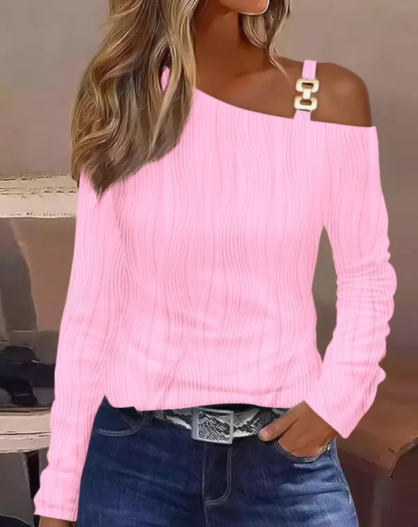 Top da donna con spalle scoperte, maniche lunghe, camicie casual in tessuto jacquard, camicetta a tunica con nodo twist 1