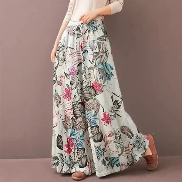 Pantaloni da donna a gamba larga con stampa floreale Primavera Autunno Moda con coulisse Pantaloni Bohemia da donna Pantalon in vita elastica allentata casual 3