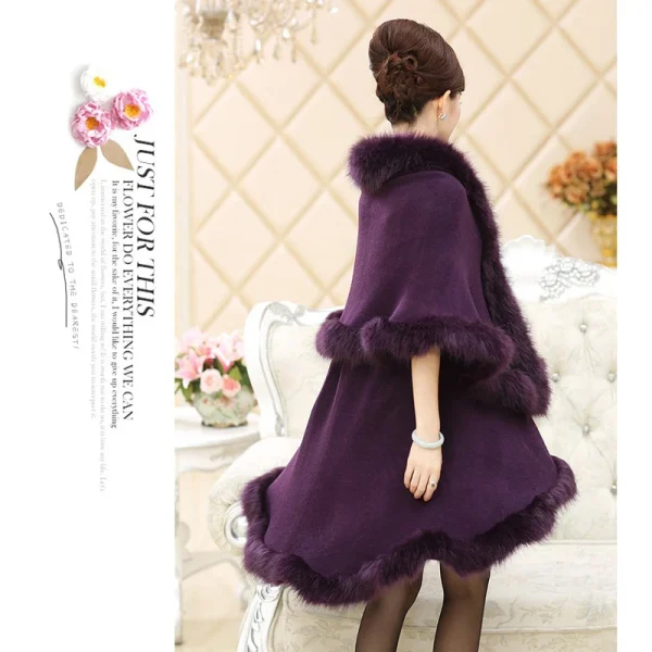 Autunno inverno doppio strato finto per scialle di pelliccia mantello donna maglia Cardigan in Cashmere cappotto elegante abito da festa di nozze mantello Cappa 2