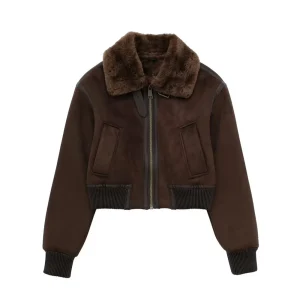 Cappotto da giacca double face allentato con decorazione a cinghia a contrasto con collo in piedi casual da donna autunno e inverno 1