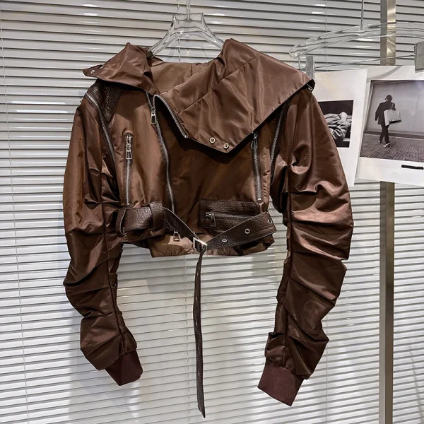 DEAT 2025 Autunno Nuovo Alla Moda Della Chiusura Lampo Manica Staccabile Con Cappuccio Con Cintura Giacca Corta Per Le Donne High Street Cappotto Femminile 11A05901 2