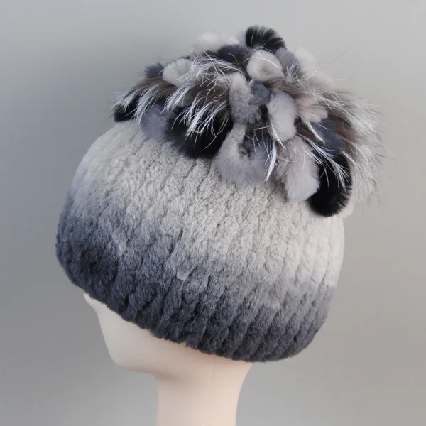 Vendita calda Russia Nuovo Inverno Berretti di Pelliccia Reale Cappello Delle Donne 100% Genuino Reale Rex Cappello di Coniglio Buona Elastico Lavorato A Maglia Rex Berretti di Pelliccia di Coniglio 5
