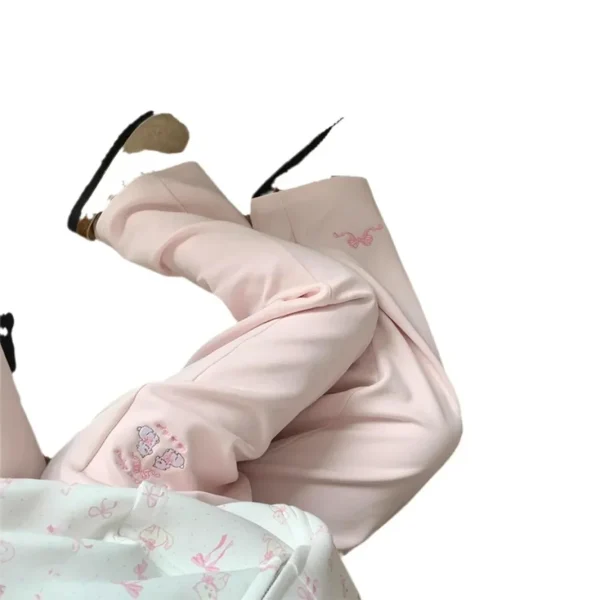 Pantaloni casual foderati in pile ricamati simpatico cartone animato Pantaloni da donna a vita alta dimagranti a gamba larga Pantaloni lunghi fino al pavimento Autunno Inverno Nuovo St 5