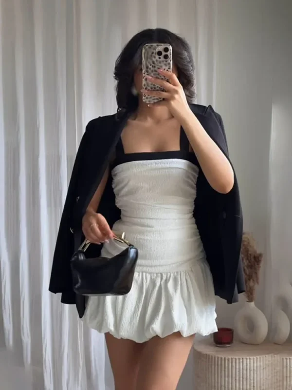 HH Mini abiti estivi femminili slim Colletto quadrato bianco senza maniche Backless Plaeted Zipper Abito sexy da donna di nuova moda 3