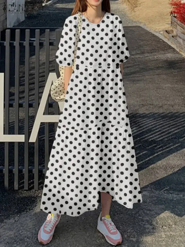 Abiti estivi da donna 2024 ZANZEA moda elegante pois stampati manica corta vestito estivo casual allentato vacanza abiti Sarafans 4