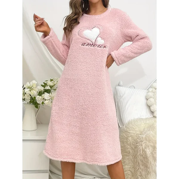 Camicia da notte da donna in velluto di flanella autunno inverno addensare camicia da notte calda cuore indumenti da notte comodi abiti causali femminili per la casa 2