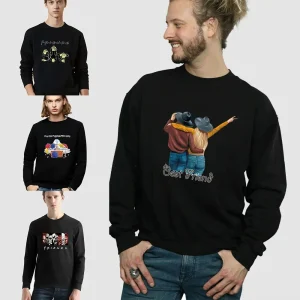 Abbigliamento da uomo autunnale Maglione a maniche lunghe Moda Pullover nero Cartoon Friend Print Series O-Collo Felpa con cappuccio casual calda per pendolari 1