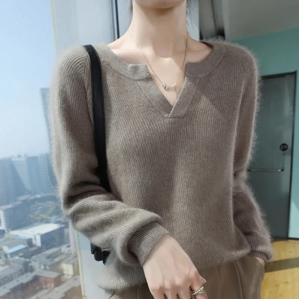 100% puro visone maglione di cachemire delle signore con scollo a V pullover di maglia spessa casual allentato camicetta a maniche lunghe autunno nuova camicia di grandi dimensioni 5