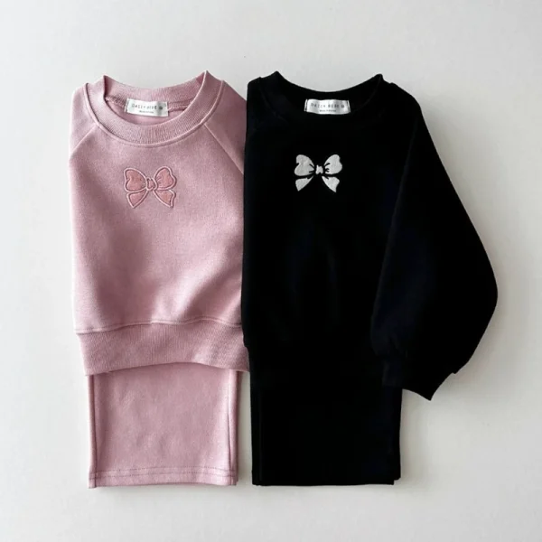 Vestiti della neonata Set Autunno Kid Cute Bow Felpe Pullover Sweet Top e Pantaloni 2 pezzi Vestito Bambini Moda Tute Abiti 3